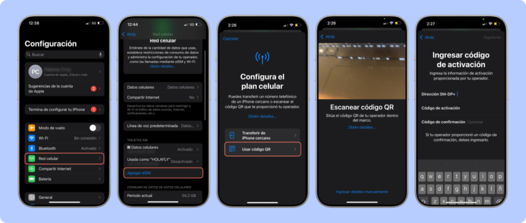 Transferir eSIM de iPhone manualmente.