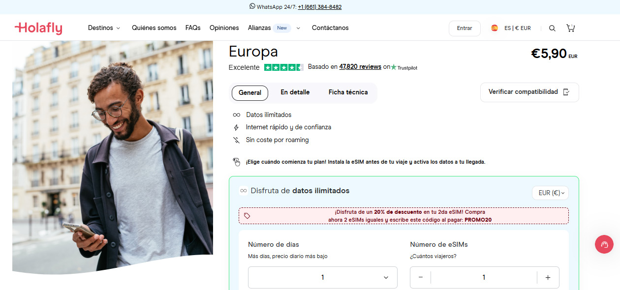 Comprar eSIM para Europa en la tienda virtual de Holafly