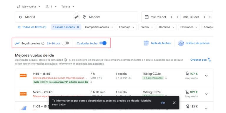 Siges los precios de vuelos a tu próximo destino con Google Flights