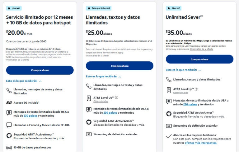 Planes prepago AT&T Estados Unidos