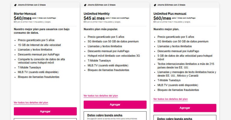 Planes prepago de T-Mobile para tener internet en Estados Unidos