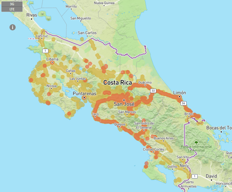 Mapa de Cobertura Claro Costa Rica