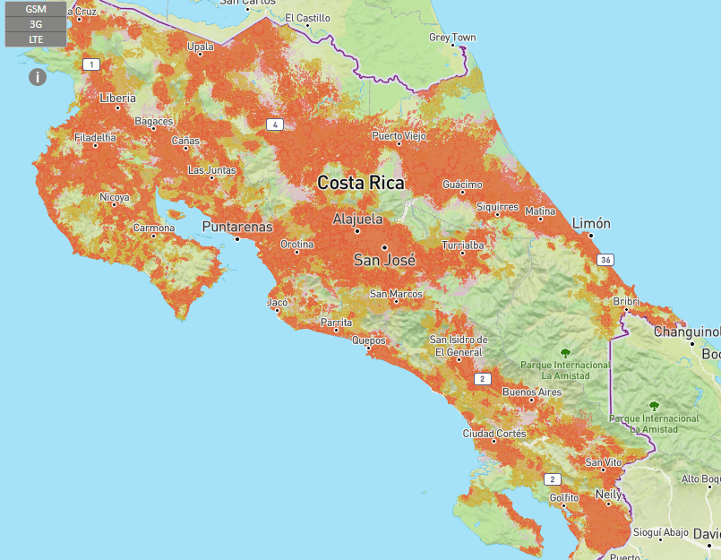 Mapa de Cobertura Kolbi Costa Rica