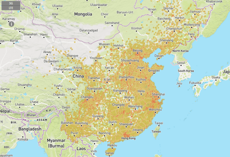 Mapa de cobertura China Telecom