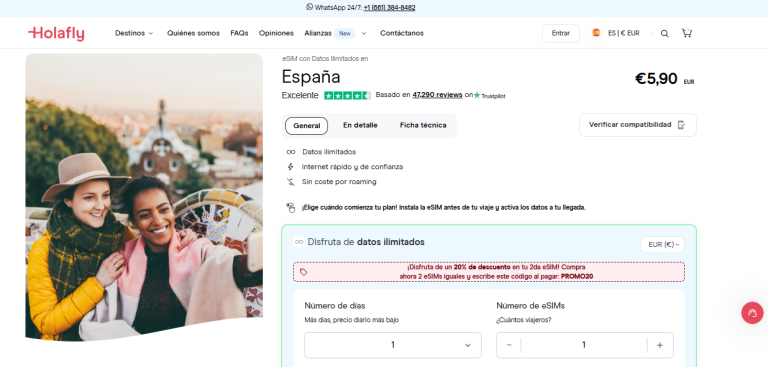 eSIM para España disponible en la tienda virtual de Holafly