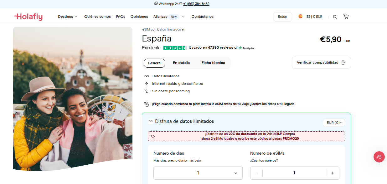 eSIM para España disponible en la tienda virtual de Holafly