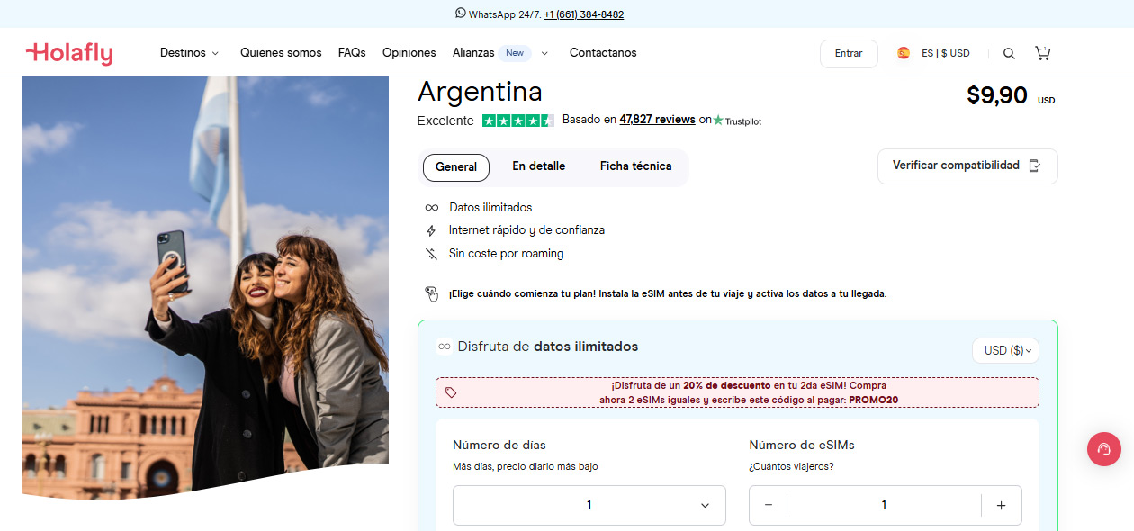 eSIM para Argetina en la tienda virtual de Holafly