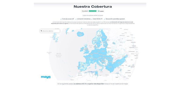 Mapa de cobertura Maya Mobile