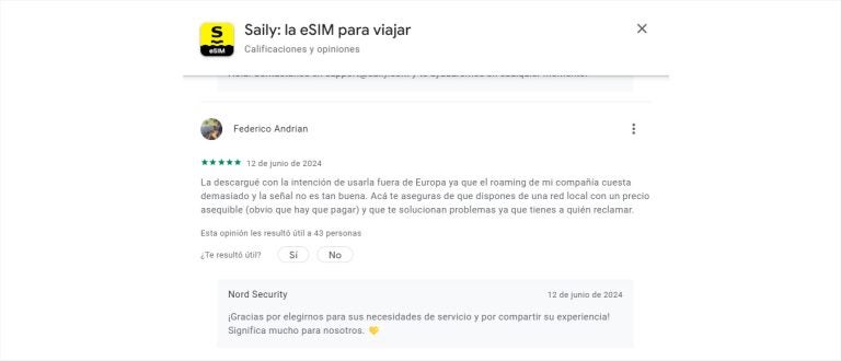 Opinión de Federico sobre Saily