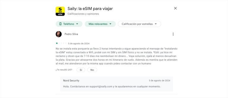 Opinión de Pedro sobre Saily