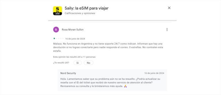 Opinión de Rosa sobre Saily