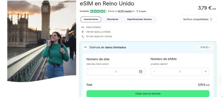 Tarjeta SIM virtual para Reino Unido de Holafly