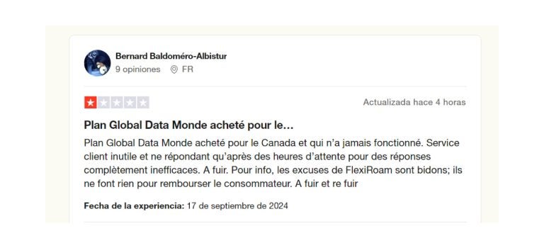 Reseña de usuario sobre FlexiRoam