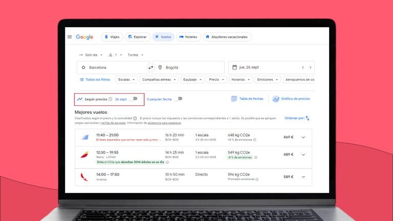 Seguir precios de vuelos en Google Flights