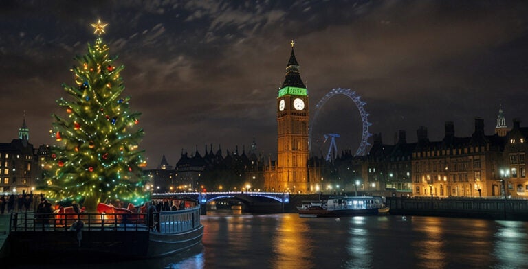 Árbol de Navidad en el río Támesis de Londres