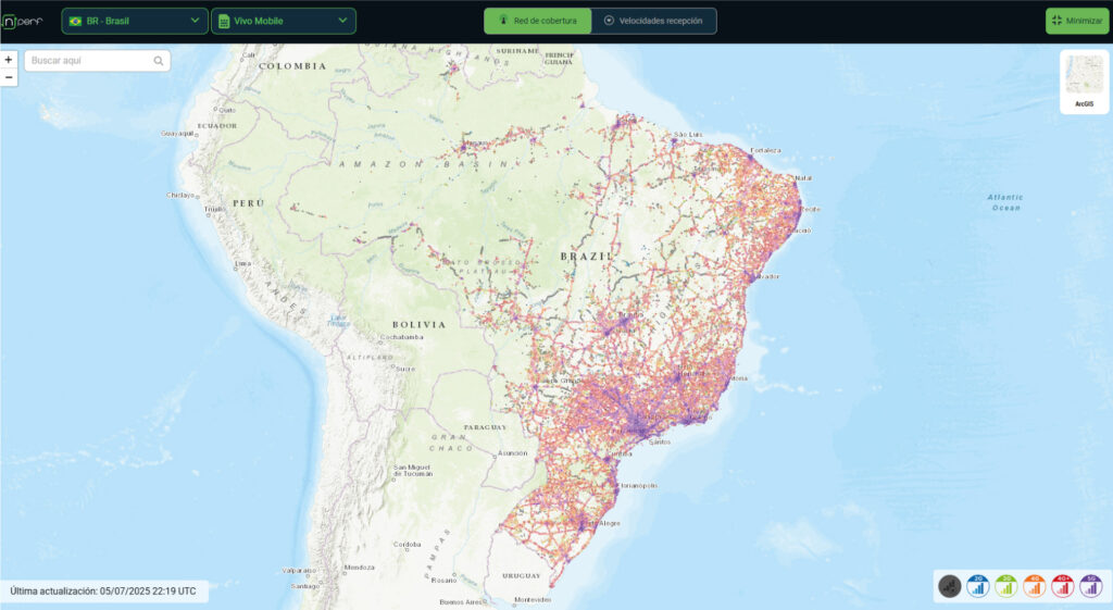 Cobertura 4G/5G de Vivo Brasil con alcance nacional y señal en zonas rurales.
