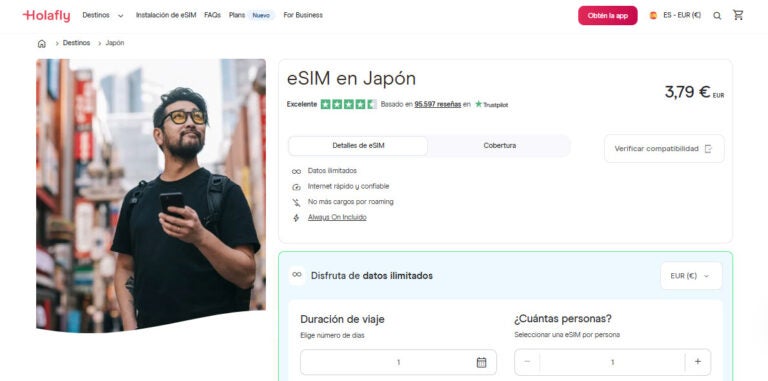 eSIM para Japón en la tienda virtual de Holafly