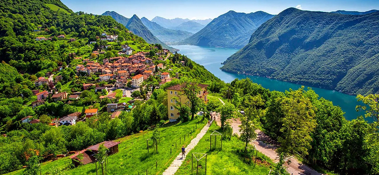 Vista del paisaje de Lugano, una de las ciudades más bonitas de Suiza