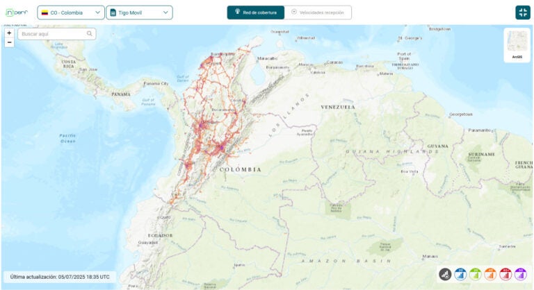 Mapa de cobertura de Tigo en Colombia