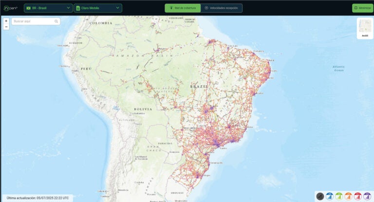 Mapa de cobertura 4G Claro Brasil en regiones como Salvador y Florianópolis.