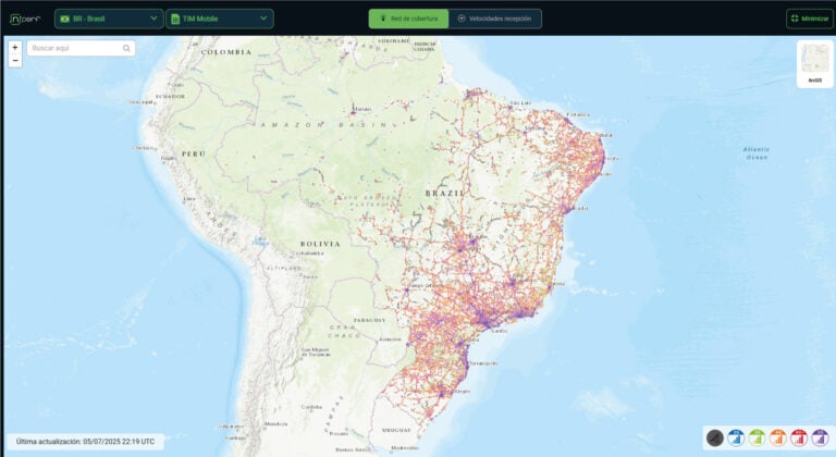 Mapa de cobertura móvil TIM Brasil con señal 4G y 5G en São Paulo, Río de Janeiro y zonas turísticas.