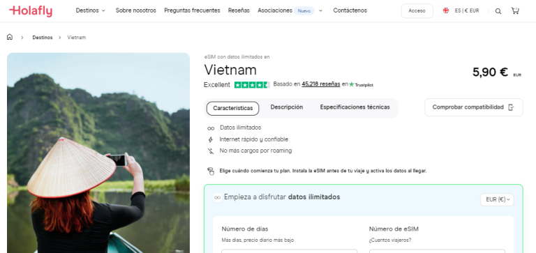 Tienda virtual y planes de Holafly para Vietnam