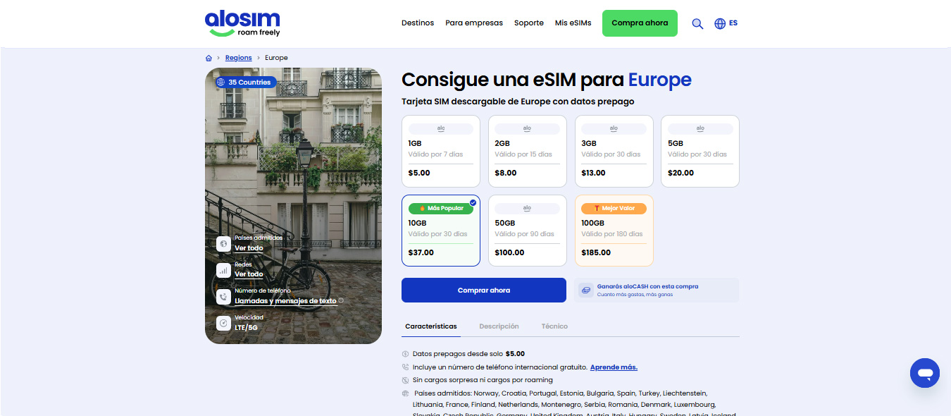 aloSIM: planes de eSIM para Europa