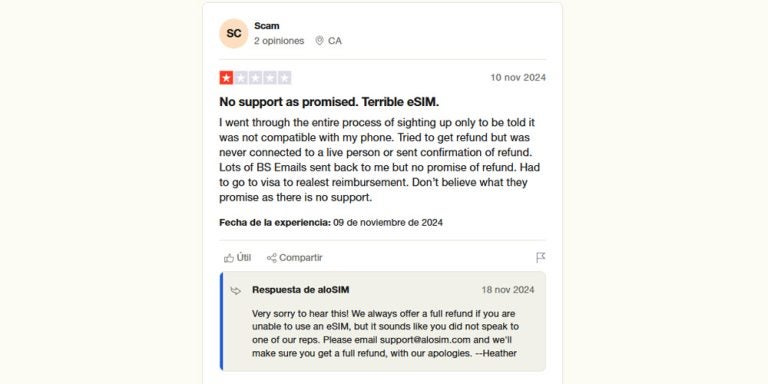 Opinión de Scam sobre aloSIM