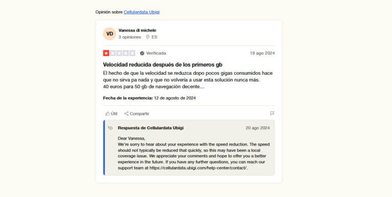 Opinión de Vanessa sobre Ubigi