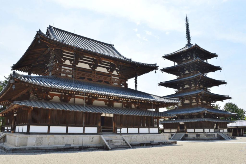 Vista panorámica del Templo Horyuji en Nara, Japón