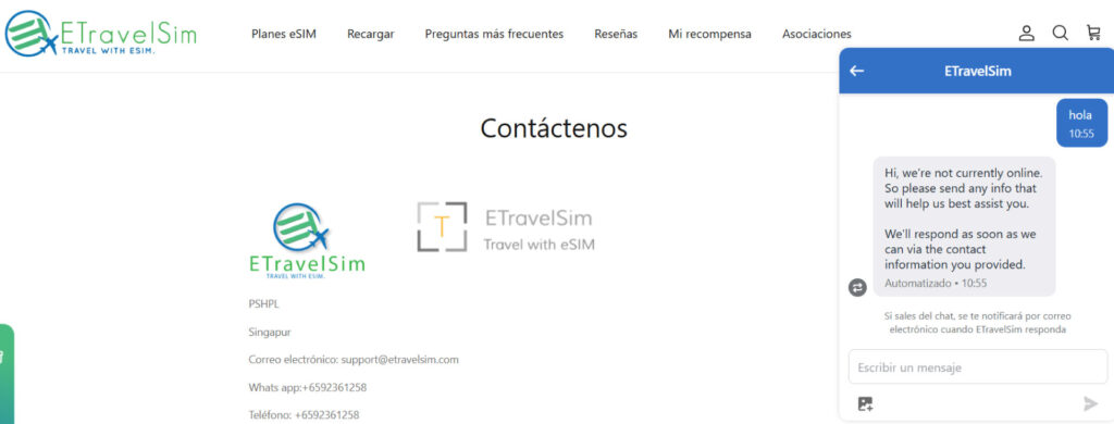 Canales de atención virtual de ETravelSim