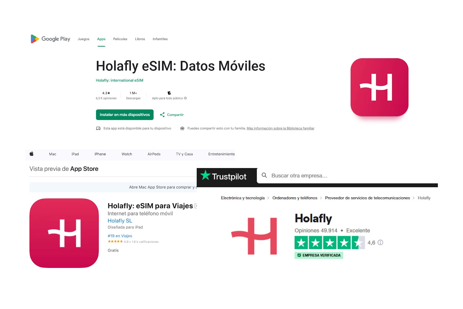 Opiniones de Holafly en Trustpilot, App Store y Google Play