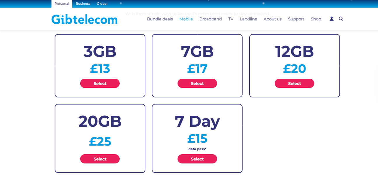 Planes de la tarjeta SIM para Gibraltar de Gibtelecom