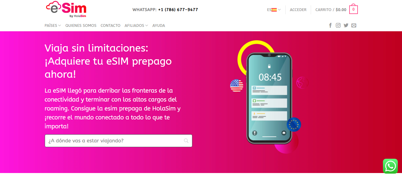 Compra de la eSIM de HolaSim en su sitio web