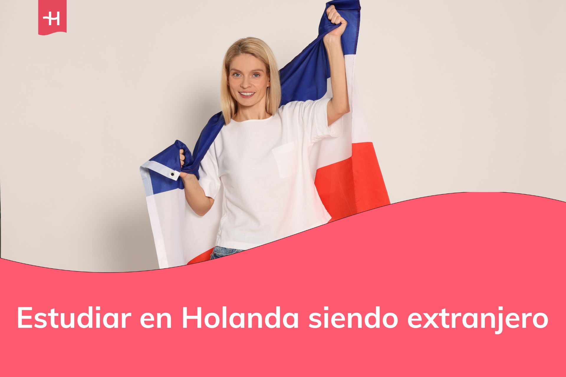 Estudiante con bandera en Holanda, Países Bajos