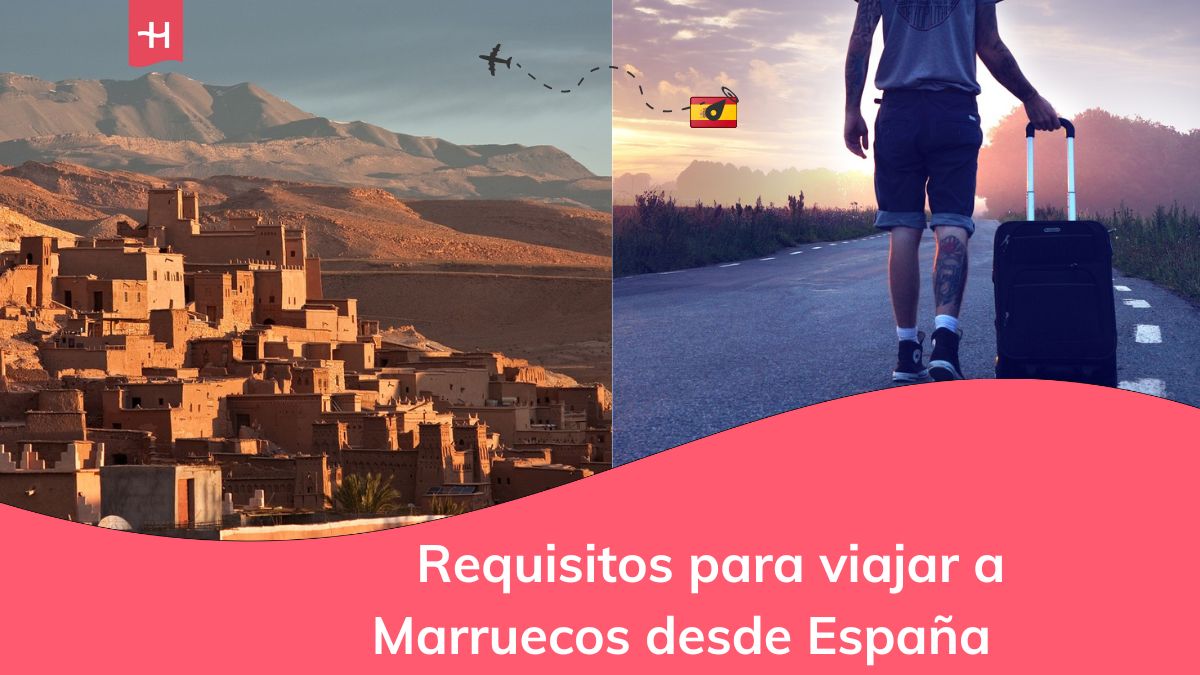 Ciudad de Marruecos y hombre con una maleta