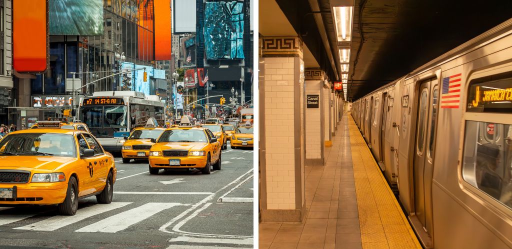 estación de metro en Estados Unidos y taxis y autobuses en Nueva York