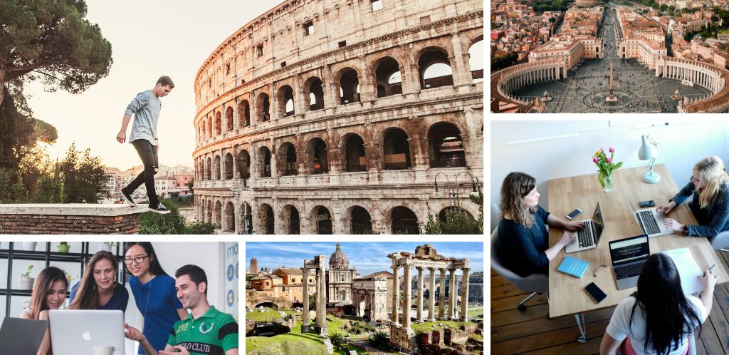 grupo de nómadas digitales en coliving de Roma; vistas al Coliseo, el Foro y la Plaza de San Pedro