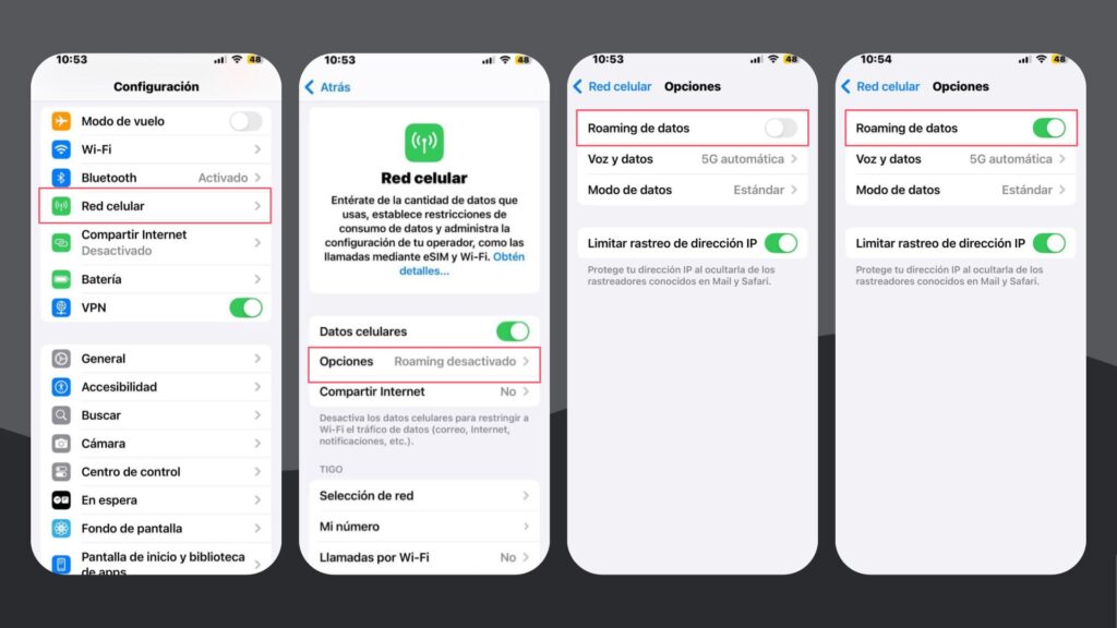 Pasos para verificar si el roaming está activo en IPhone