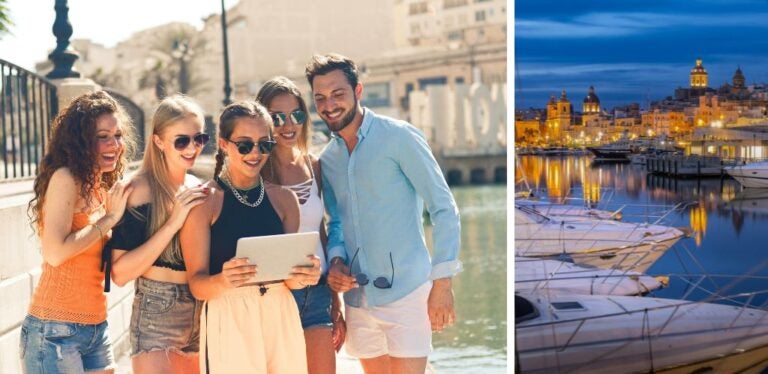 Grupo de estudiantes en Malta y vistas a la ciudad 