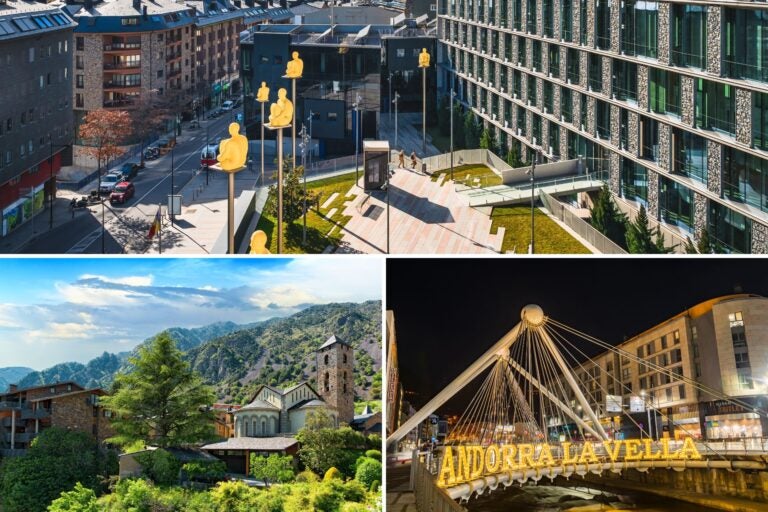 Collage de Andorra la Vella con algunos de los puntos turísticos de la ciudad.