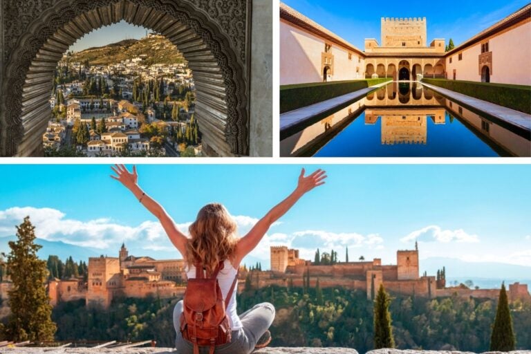 Chica viendo la Alhambra y paisaje de Albaicín.
