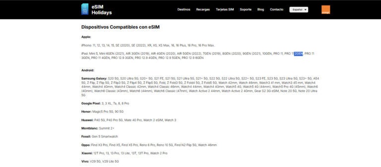 Dispositivos compatibles con la eSIM Holidays