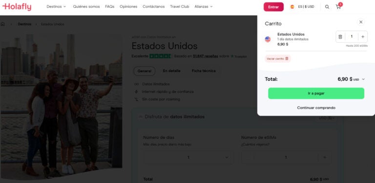 Opción para ir a pagar en la tienda de Holafly