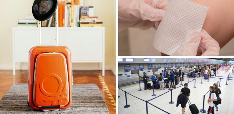 maletas de viajeros, atención médica y colas en aeropuertos