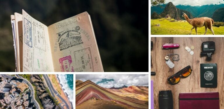 Sello entrada Machu Picchu, pasaporte mexicano y paisajes peruanos