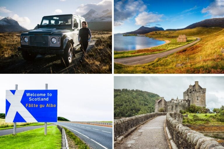 Carreteras de Escocia y camino hacia el castillo Eilean Donan.