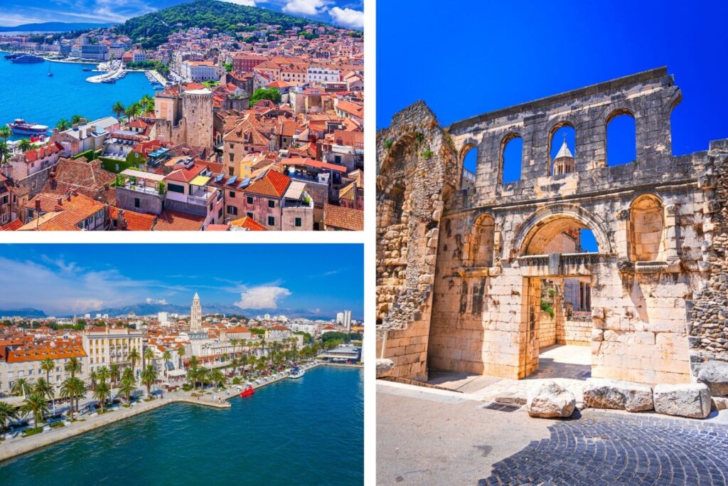 Vista aérea de la ciudad de Split en Croacia, el puerto y elPalacio de Diocleciano.