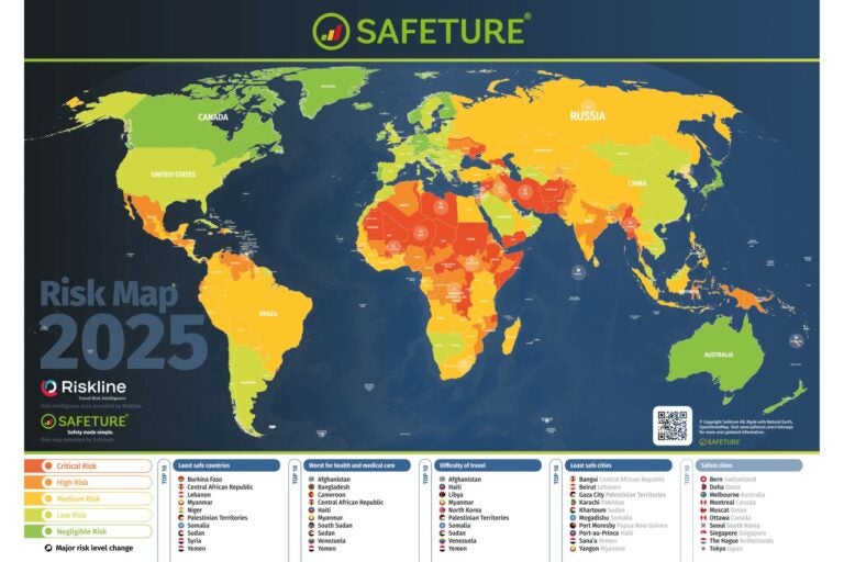 Mapa de riesgos para los viajeros por país, versión 2025.