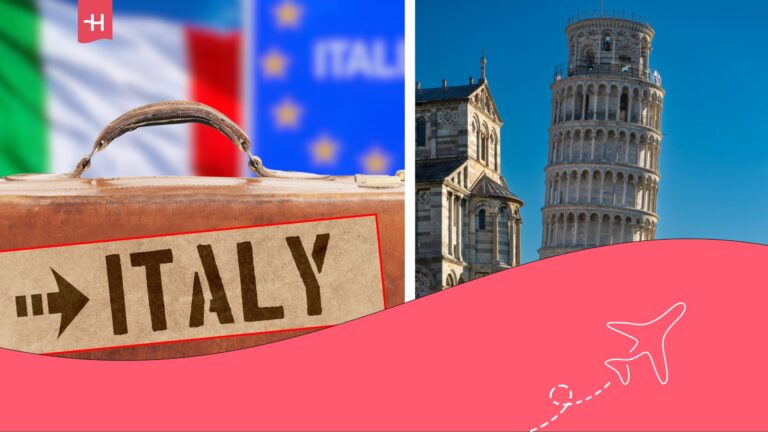 Torre de Pisa y en otra imagen una maleta con el nombre de Italy.